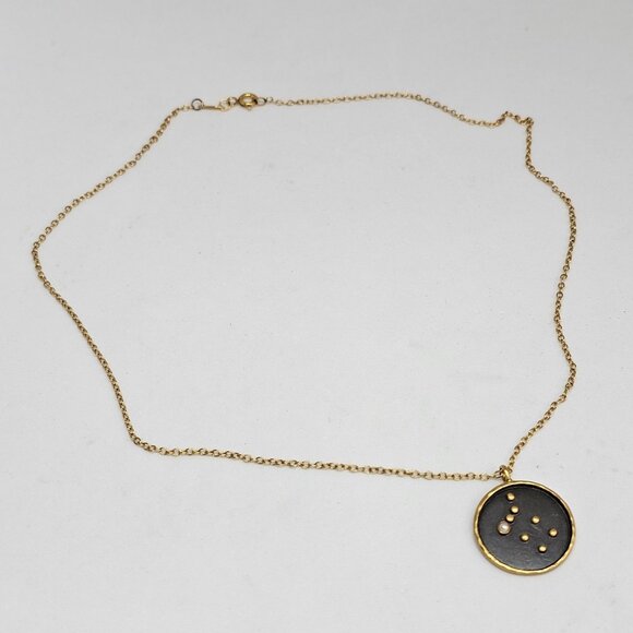 Satya Zodiac Horoscope Gemini Sign Pearl Gem Pendant Necklace 18K Gold Plated - Picture 4 of 12